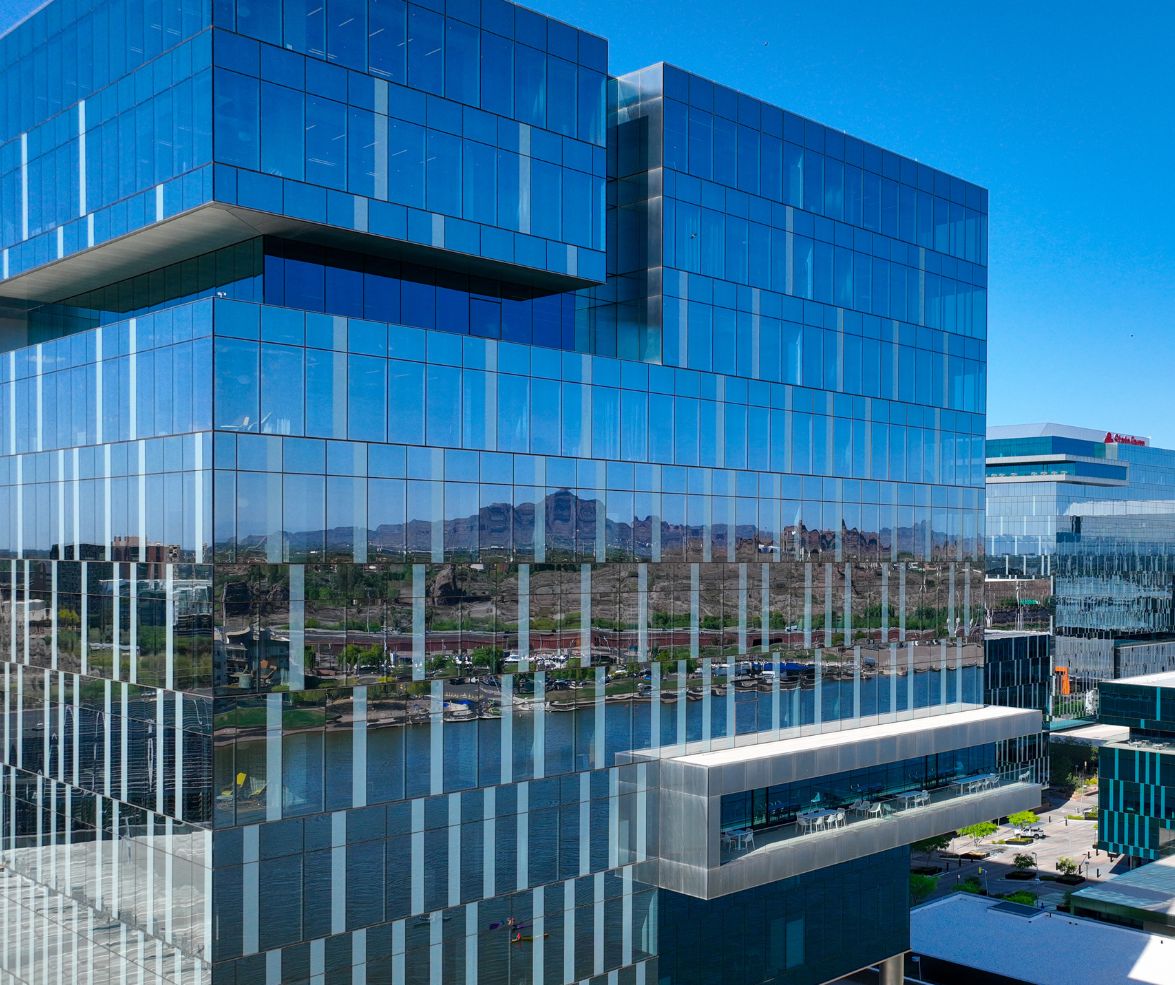 Solar heat gain coefficient window films on a glass-clad commercial office tower in the Phoenix metro area